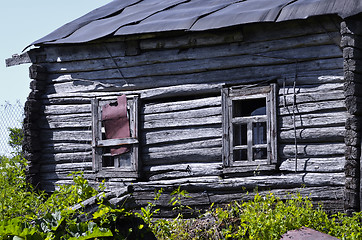 Image showing Old abandoned wooden farmhouse closeup