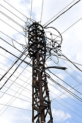 Image showing Many wires on an old electric pole