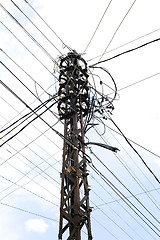 Image showing Many wires on an old electric pole