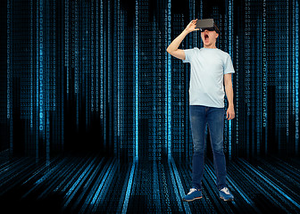 Image showing man in virtual reality headset or 3d glasses