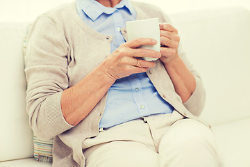 Image showing close up of senior woman with tea  cup at home