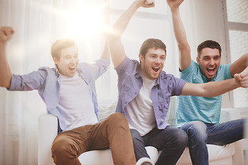 Image showing happy male friends at home