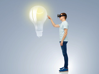 Image showing happy man in virtual reality headset or 3d glasses