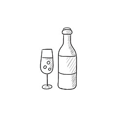 Image showing Bottle and glass of champagne sketch icon.