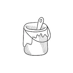 Image showing Paint brush in the paint tin sketch icon.