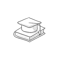 Image showing Graduation cap laying on book sketch icon.