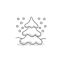Image showing Christmas tree covered with snow sketch icon.