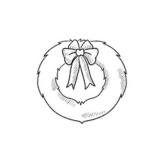 Image showing Christmas wreath sketch icon.