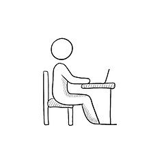 Image showing Businessman working on laptop sketch icon.