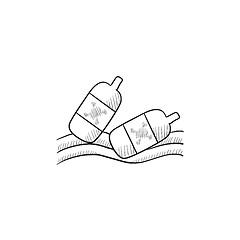 Image showing Bottles floating in water sketch icon.