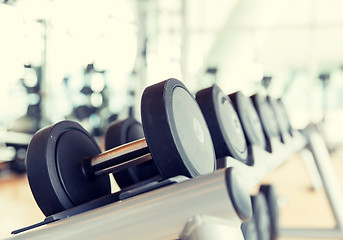 Image showing close up of dumbbells in gym