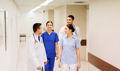 Image showing group of happy medics or doctors at hospital