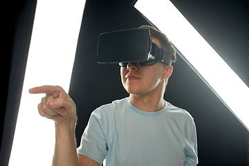 Image showing happy man in virtual reality headset or 3d glasses