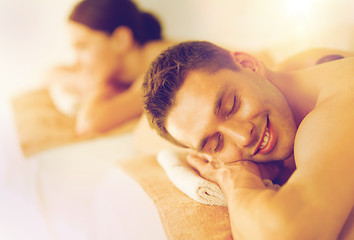 Image showing couple in spa with hot stones