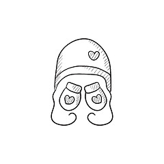 Image showing Hat and mittens for children sketch icon.