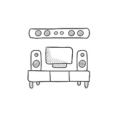 Image showing TV flat screen and home theater sketch icon.