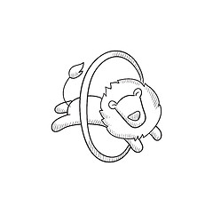 Image showing Lion jumping through ring sketch icon.