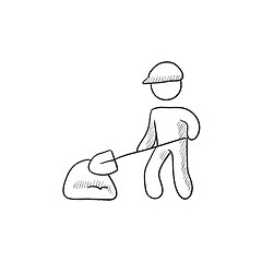 Image showing Man with shovel and hill of sand sketch icon.