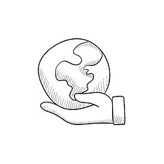 Image showing Hand holding the Earth sketch icon.