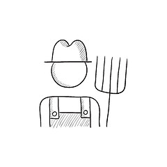Image showing Farmer with pitchfork sketch icon.