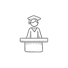 Image showing Graduate standing at the tribune sketch icon.