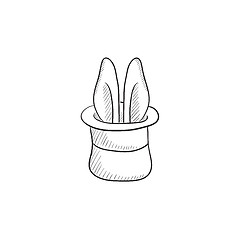 Image showing Rabbit in magician hat sketch icon.