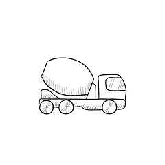 Image showing Concrete mixer truck sketch icon.