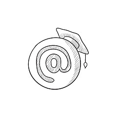 Image showing Graduation cap with at sign sketch icon.