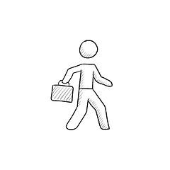 Image showing Businessman walking with briefcase sketch icon.