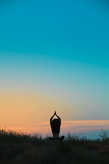 Image showing The silhouette of young woman is practicing yoga