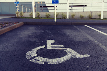Image showing car parking road sign for disabled outdoors