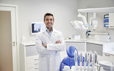 Image showing happy male dentist at dental clinic office