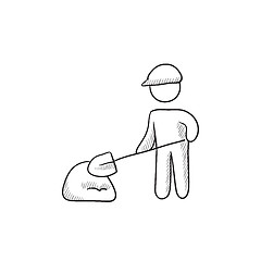 Image showing Man with shovel and hill of sand sketch icon.