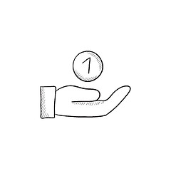 Image showing Hand and one coin sketch icon.