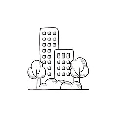 Image showing Residential building with trees sketch icon.