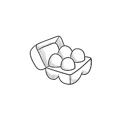 Image showing Eggs in carton package sketch icon.