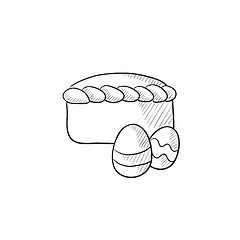 Image showing Easter cake with eggs sketch icon.