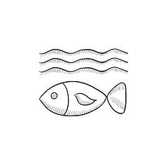 Image showing Fish under water sketch icon.