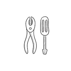 Image showing Screwdriver with pliers sketch icon.