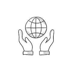 Image showing Two hands holding globe sketch icon.