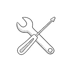 Image showing Screwdriver and wrench tools sketch icon.