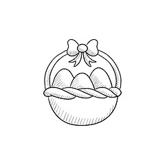 Image showing Basket full of easter eggs sketch icon.