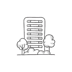 Image showing Residential building with trees sketch icon.