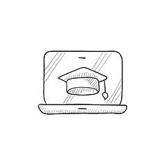 Image showing Laptop with graduation cap on screen sketch icon.