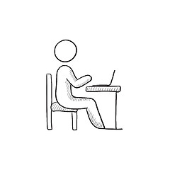 Image showing Businessman working on laptop sketch icon.