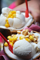 Image showing Thai Coconut ice-cream with corn