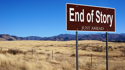 Image showing End of Story brown road sign