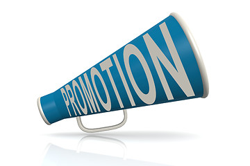 Image showing Blue megaphone with promotion word