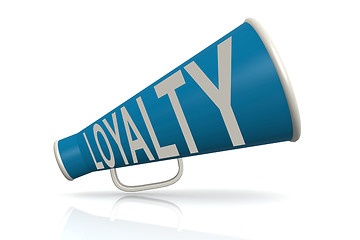 Image showing Blue megaphone with loyalty word