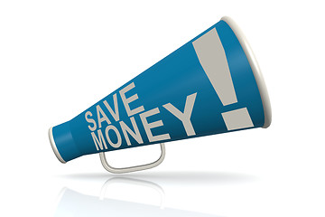 Image showing Blue megaphone with save money word